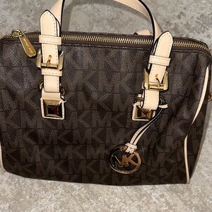 Michael Kors Dark Brown and Cream Satchel